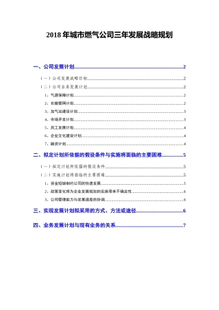 2018年城市燃气公司三年发展战略规划
