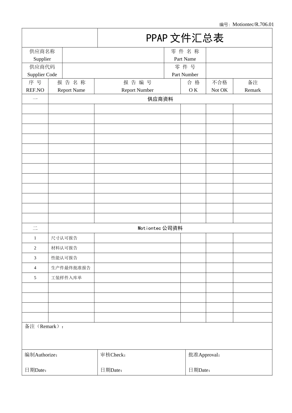 PPAP全套表格_第1页