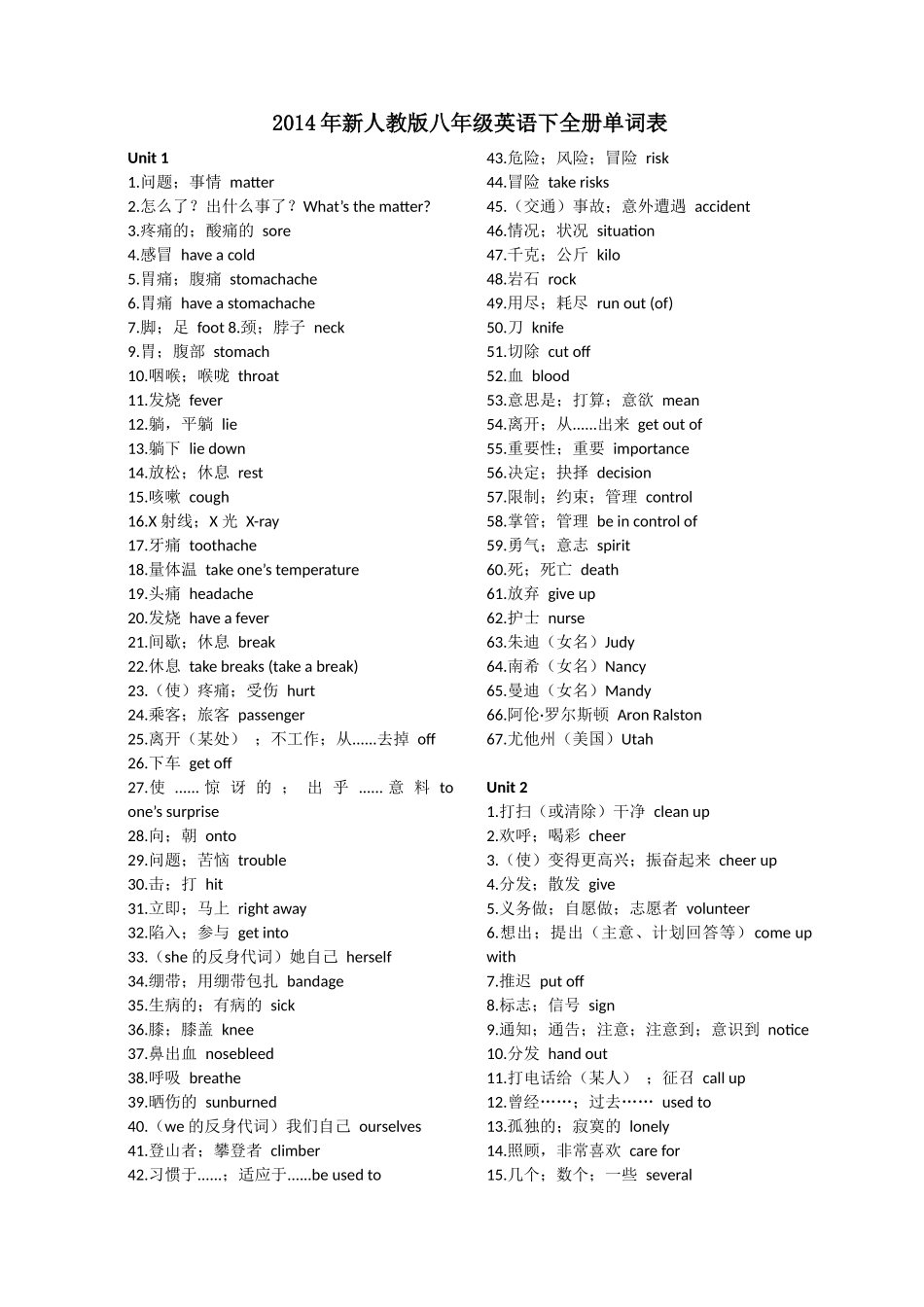 2017年新人教版八年级英语下全册单词表-(111)_第1页