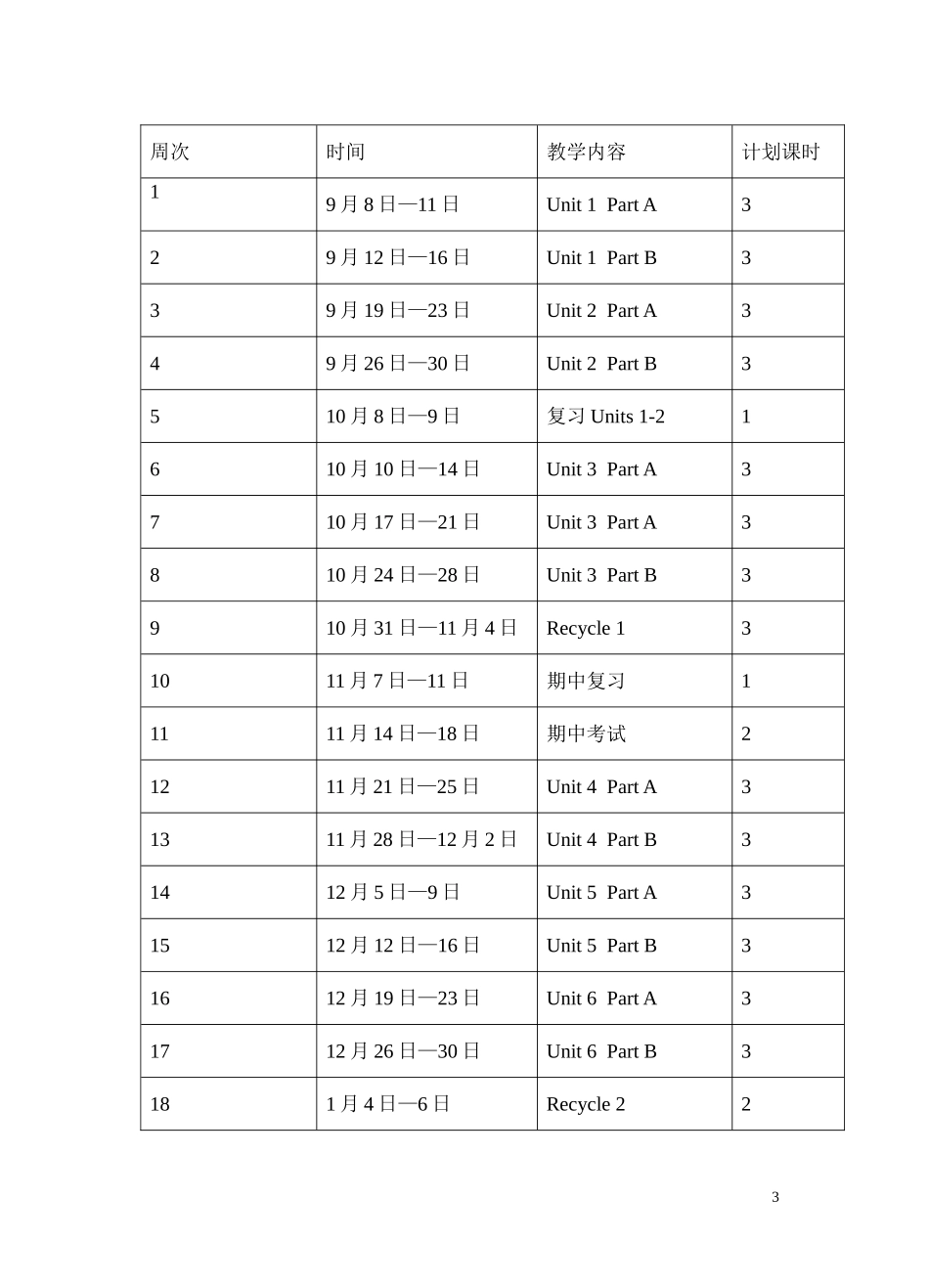 PEP小学英语三年级上册教学计划及进度表_第3页