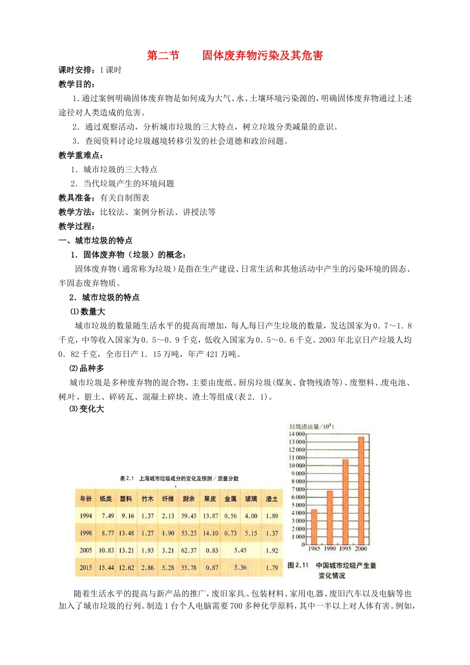 【人教版】2.2《固体废弃物污染及其危害》教案设计_第1页