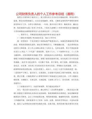 公司财务负责人的个人工作参考总结（通用） 