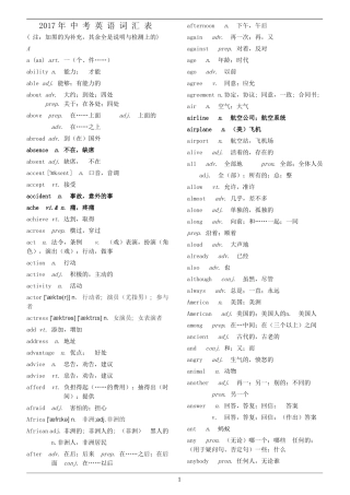 2017年中考英语词汇表