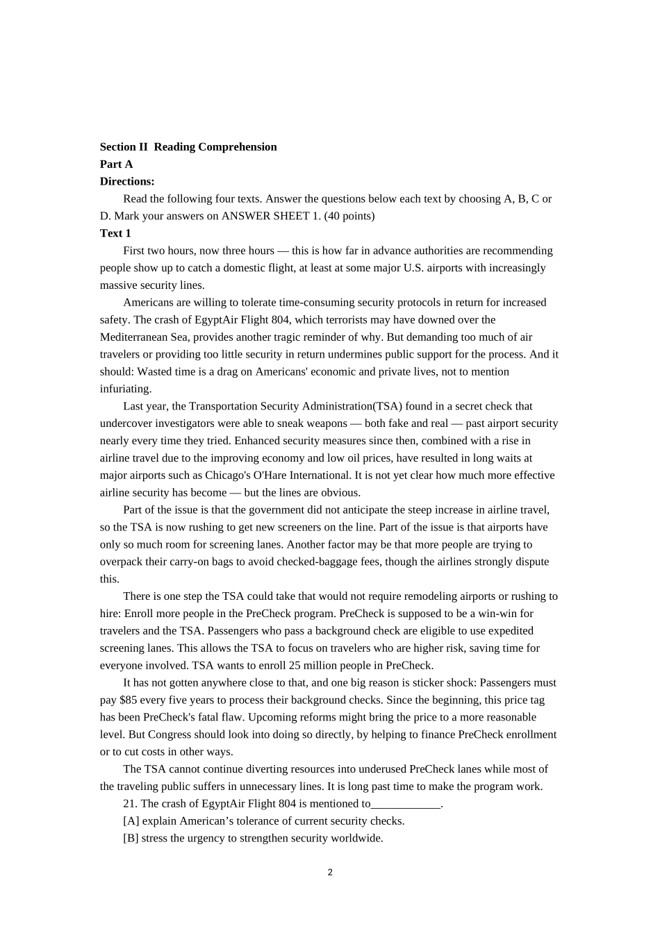 2017年全国硕士研究生招生考试英语一试题和答案_第2页