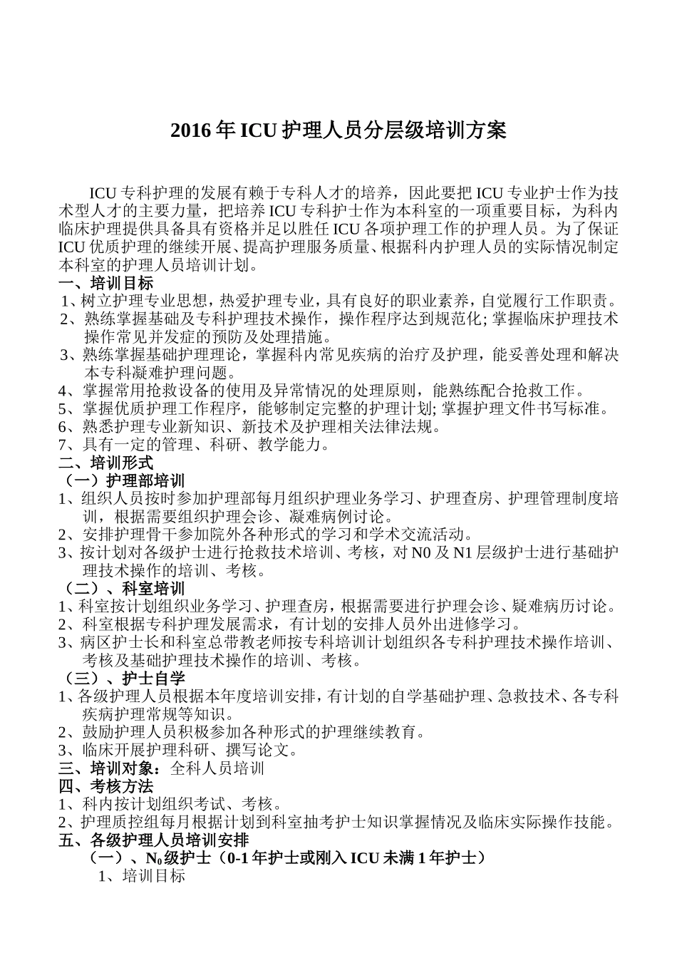 2016ICU护理培训计划最新_第1页