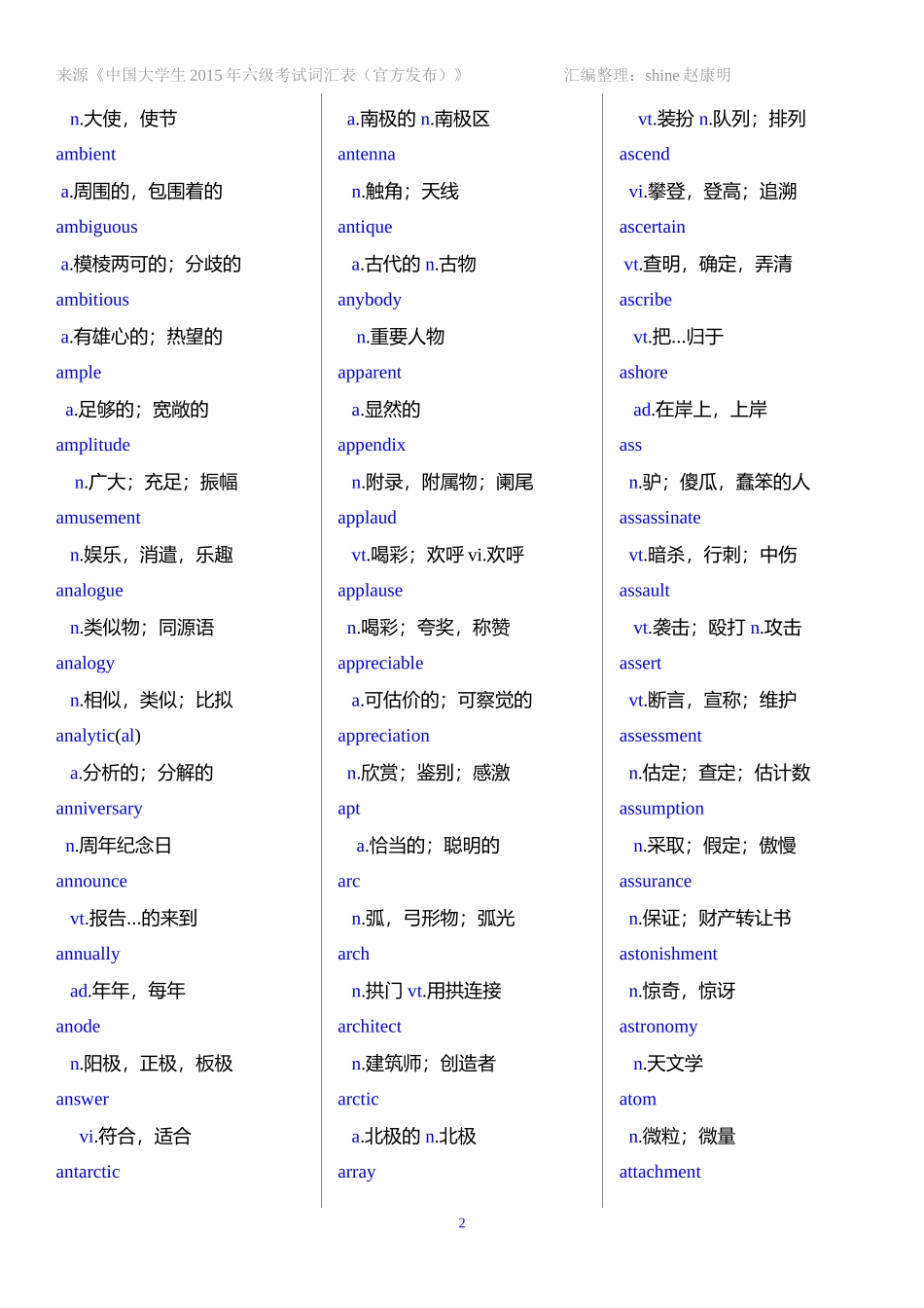 【官方发布】2015年全国大学英语六级词汇表_第2页