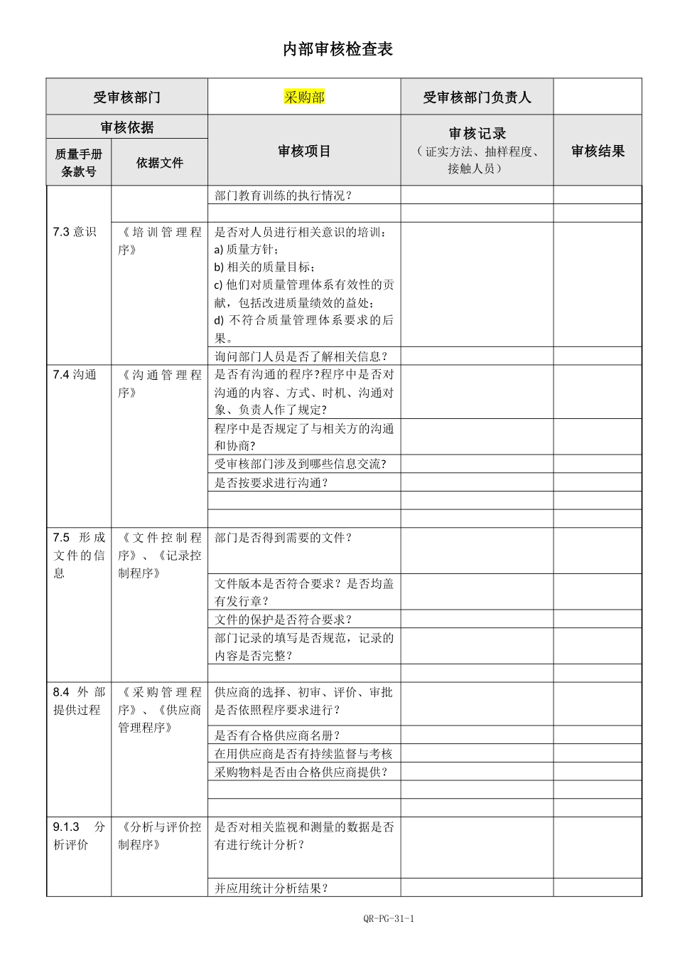 ISO内部审核检查表_第2页