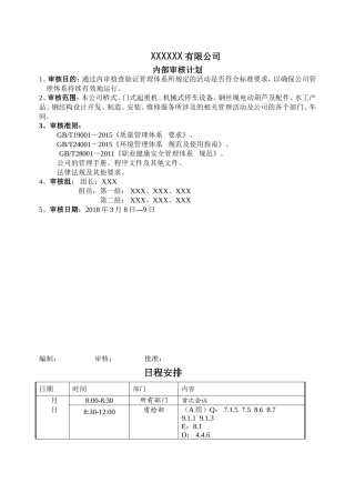 2018完整三合一内部审核检查表