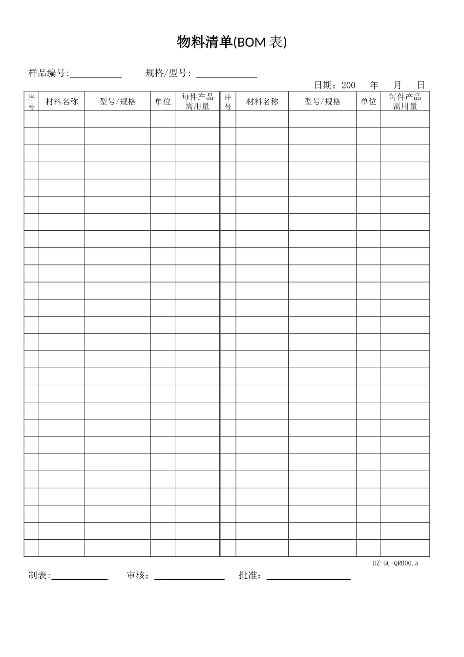 BOM表模板_第1页