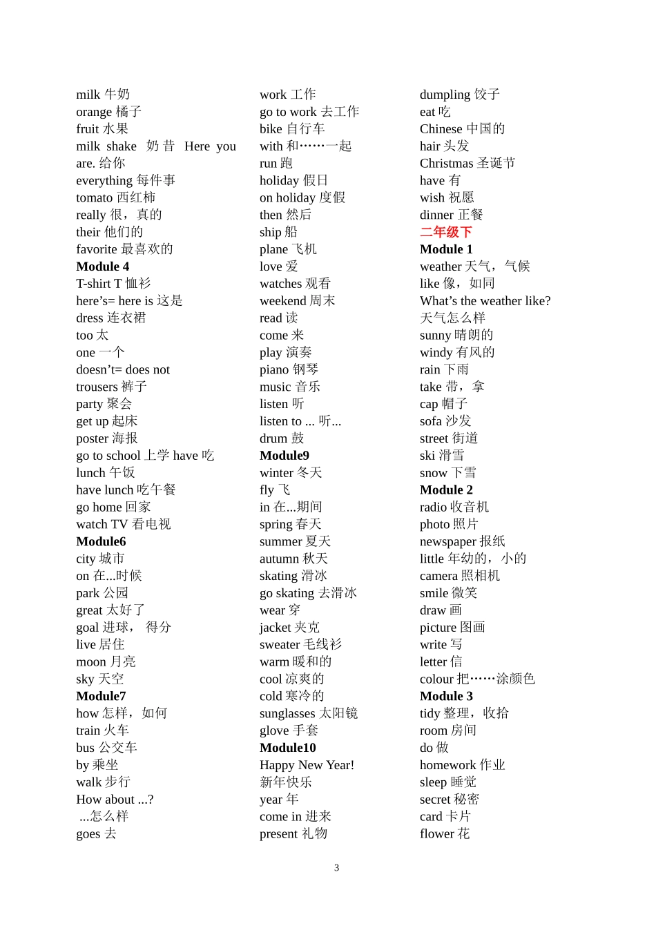 2018年最新版外研版小学1-6年级英语单词表-(一起点)_第3页