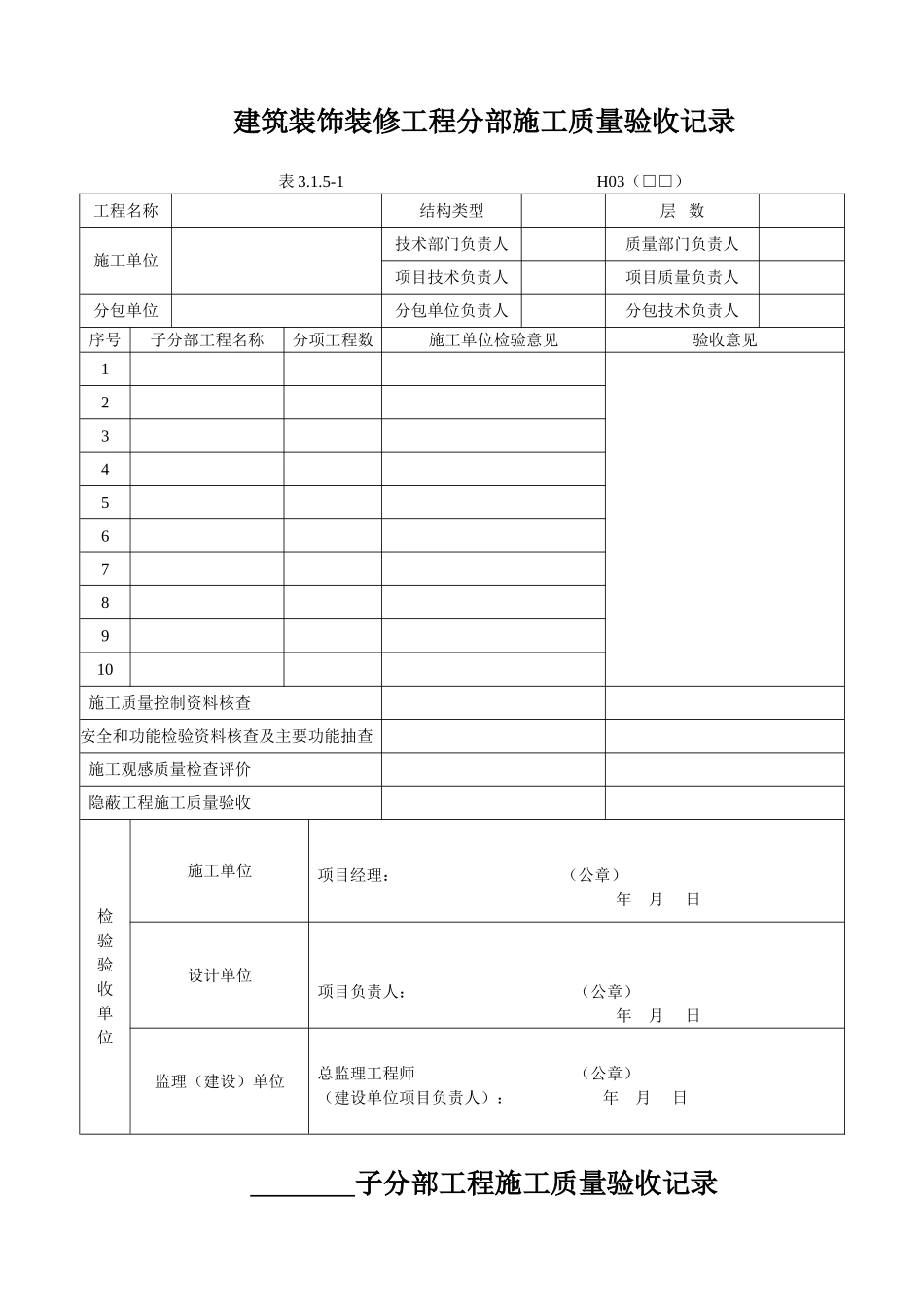 DB23地方标准黑龙江省建筑工程地方施工质量验收标准DB23-2003检验批质检表格表格_第2页