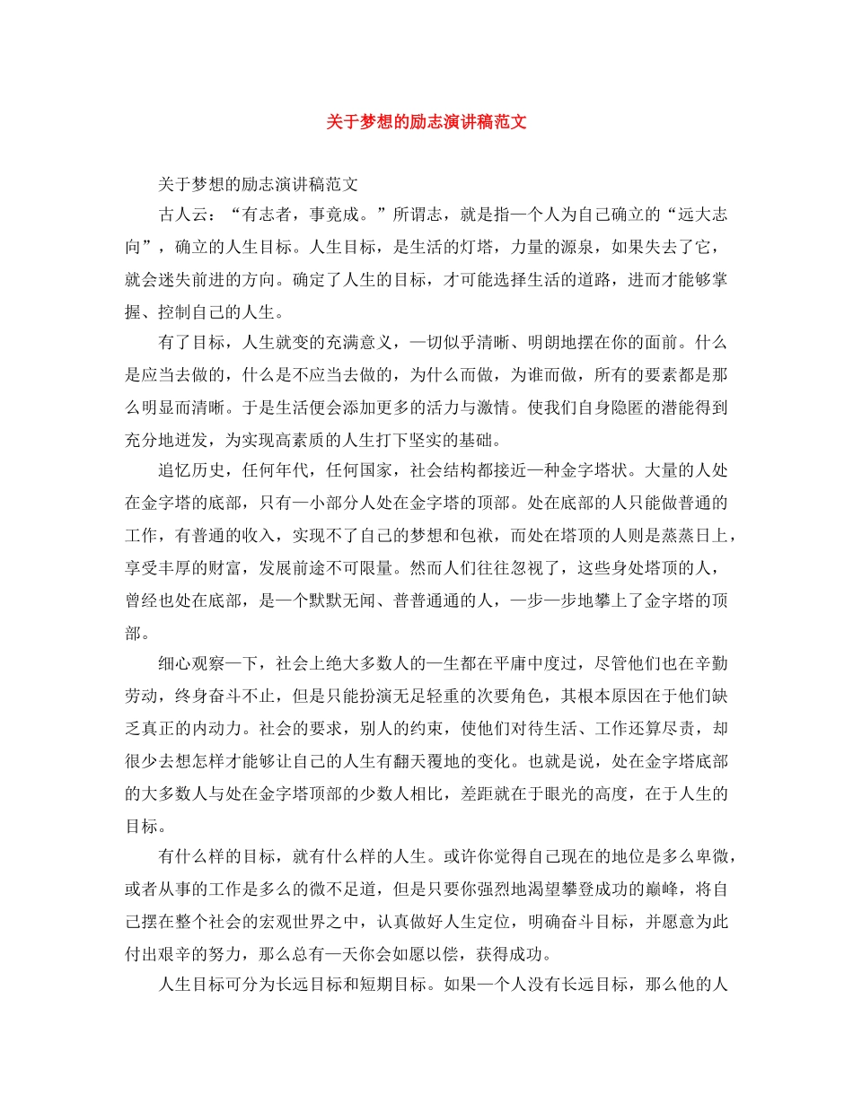 关于梦想的励志演讲稿范文 _第1页