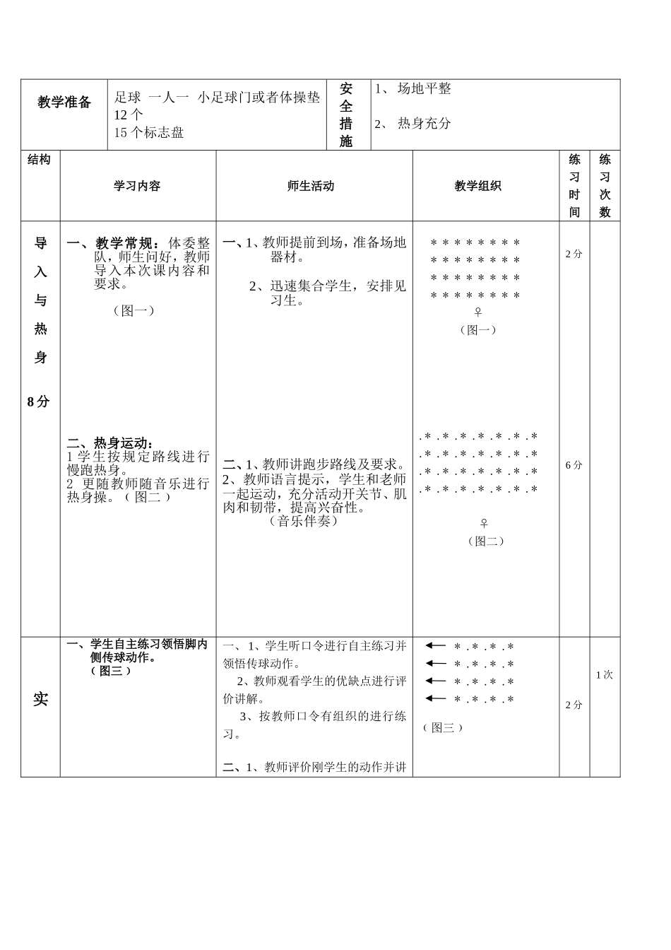 八年级足球脚内侧传接球教学设计_第3页