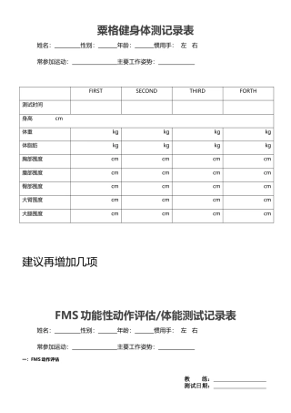 FMS功能性运动筛查测试表