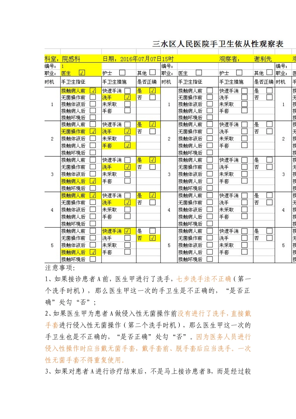 《手卫生依从性观察表和统计表》使用说明_第2页