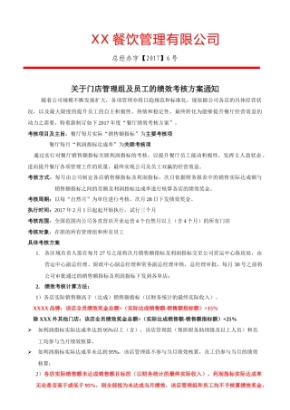XX餐饮集团公司绩效考核方案