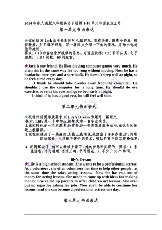 2014年春人教版八年级英语下册第1-10单元书面表达汇总