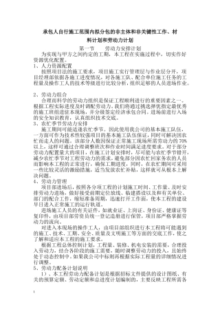 k承包人自行施工范围内拟分包的非主体和非关键性工作、材料计划和劳动力计划