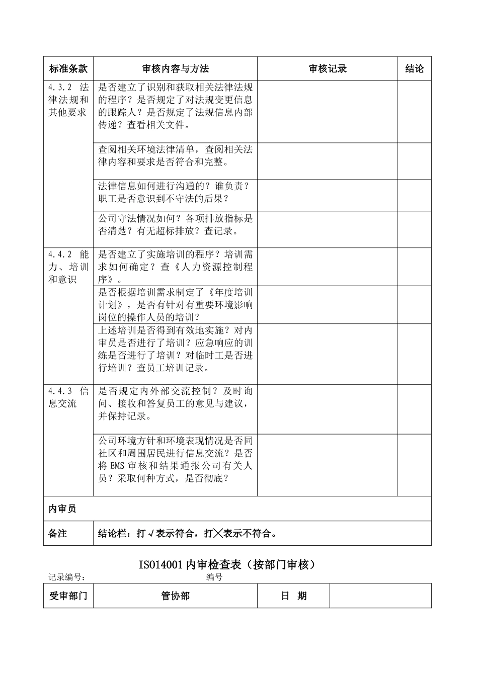 ISO14001：2015内审检查表(按部门审核)_第3页