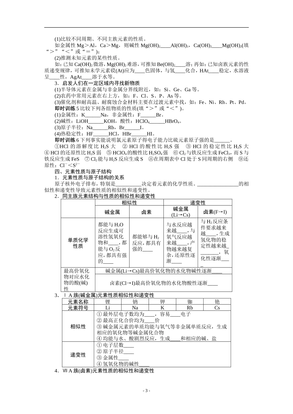 2014届高考化学(鲁科版)一轮复习教学案：第五章-原子结构与元素周期律第二节元素周期律和元素周期表_第3页