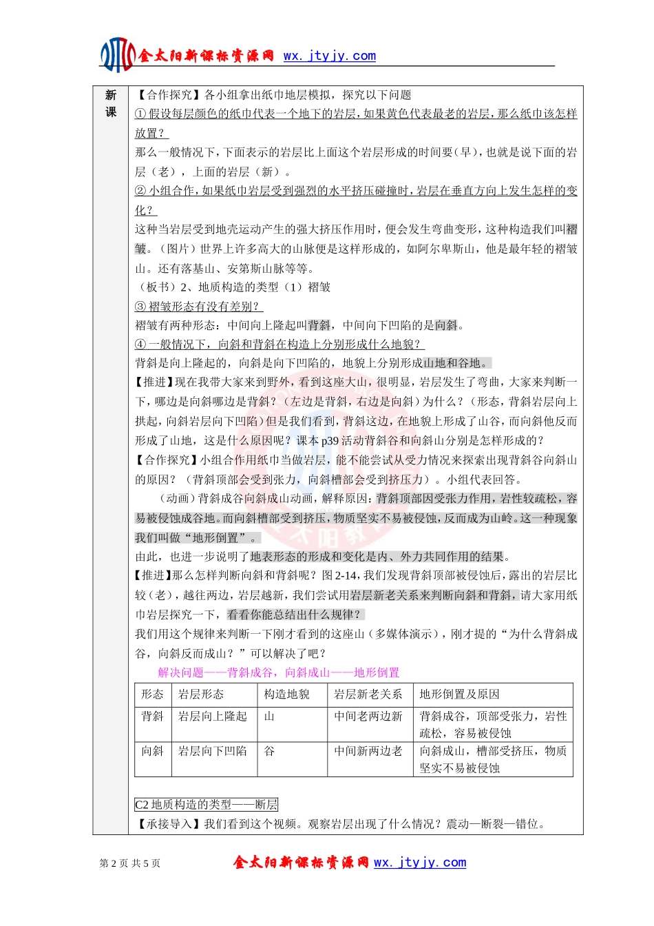 2.2地球表面形态(公开课教案)-教案-湘教版必修一_第2页