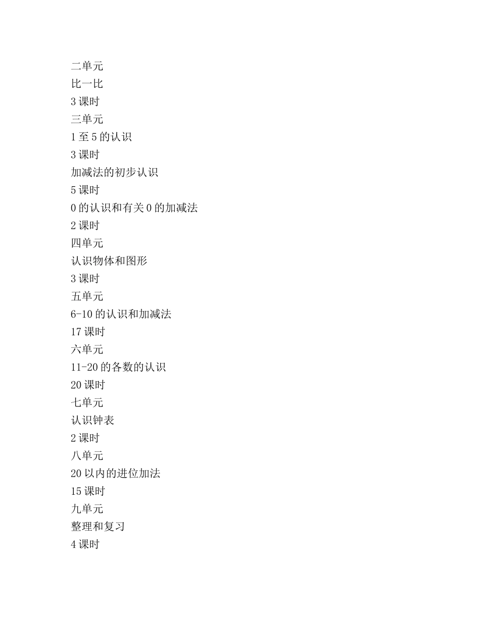 小学数学一年级教学工作参考计划 _第3页