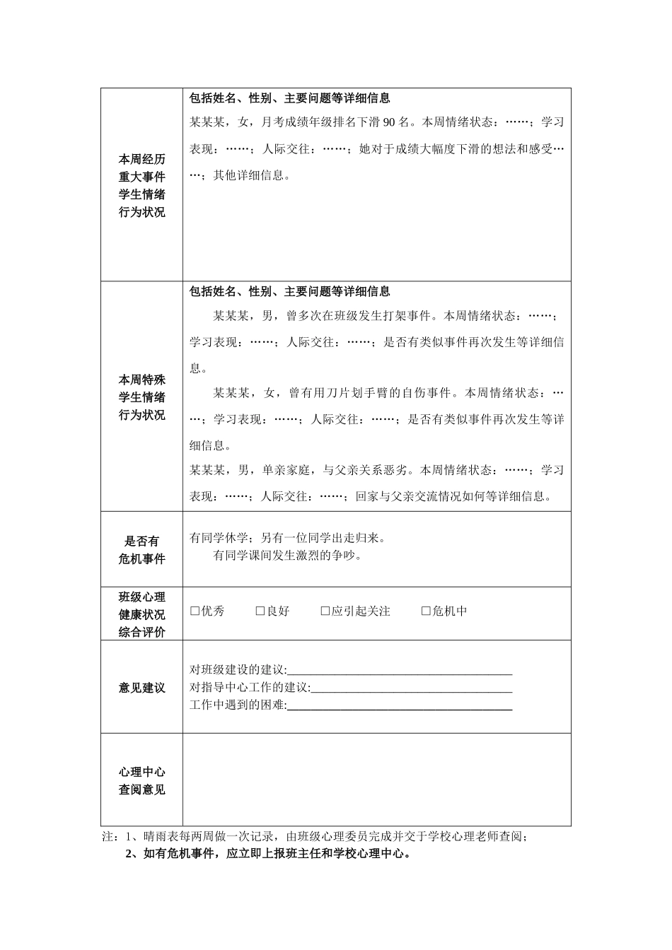 班级心理委员观察记录表_第2页