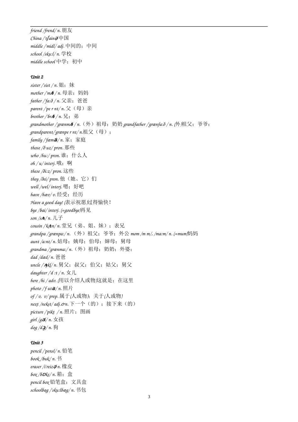 word人教版初中英语单词表(按年级)_第3页