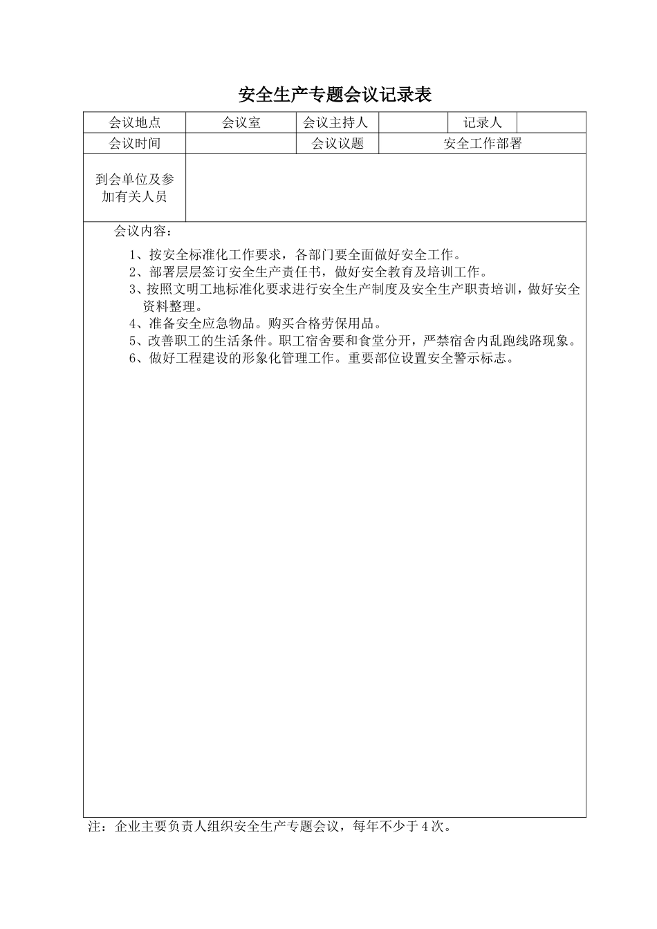 安全生产专题例会记录表_第2页
