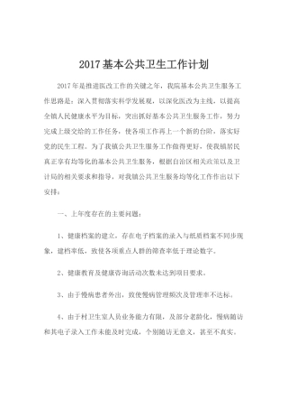 2017基本公共卫生工作计划