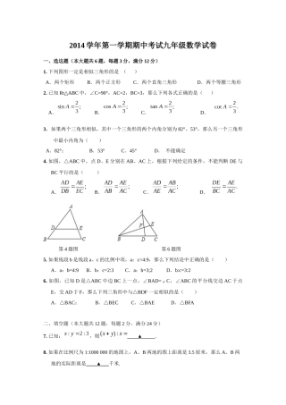 2014上海市闵行区九年级第一学期期中考试(24校联考)数学试题