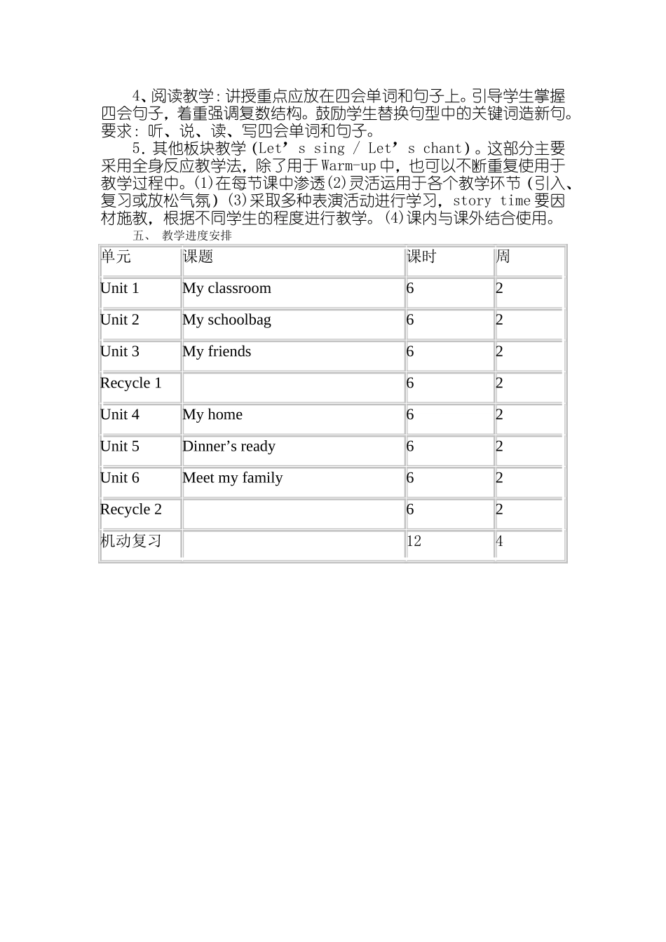 2017新版PEP小学英语四年级上册教学计划_第2页