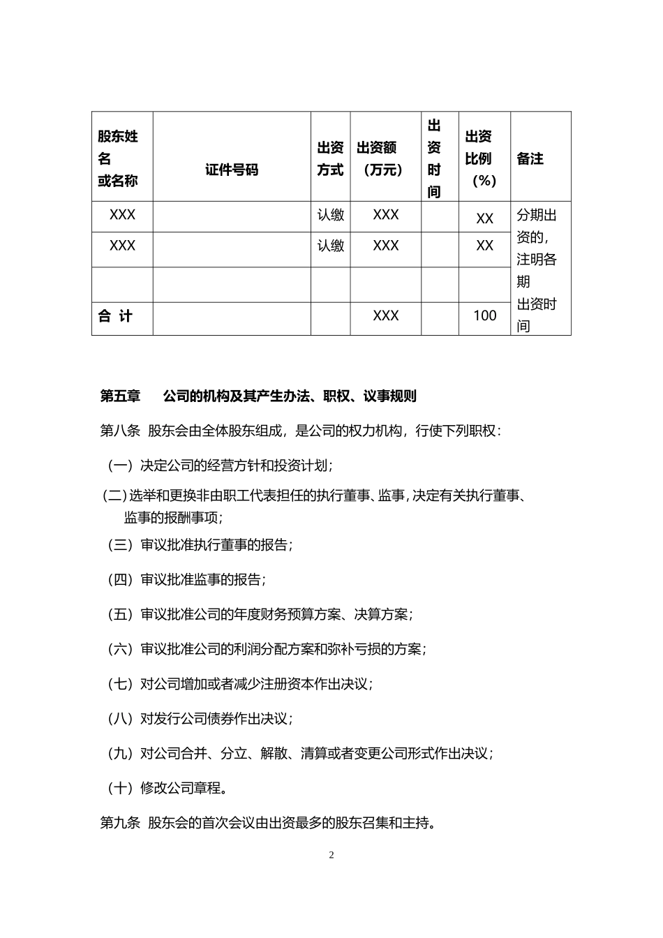 2017年---公司章程---范本_第2页