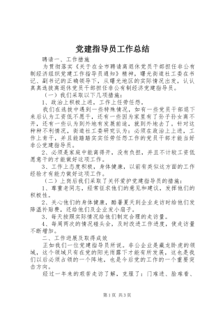 党建指导员工作总结