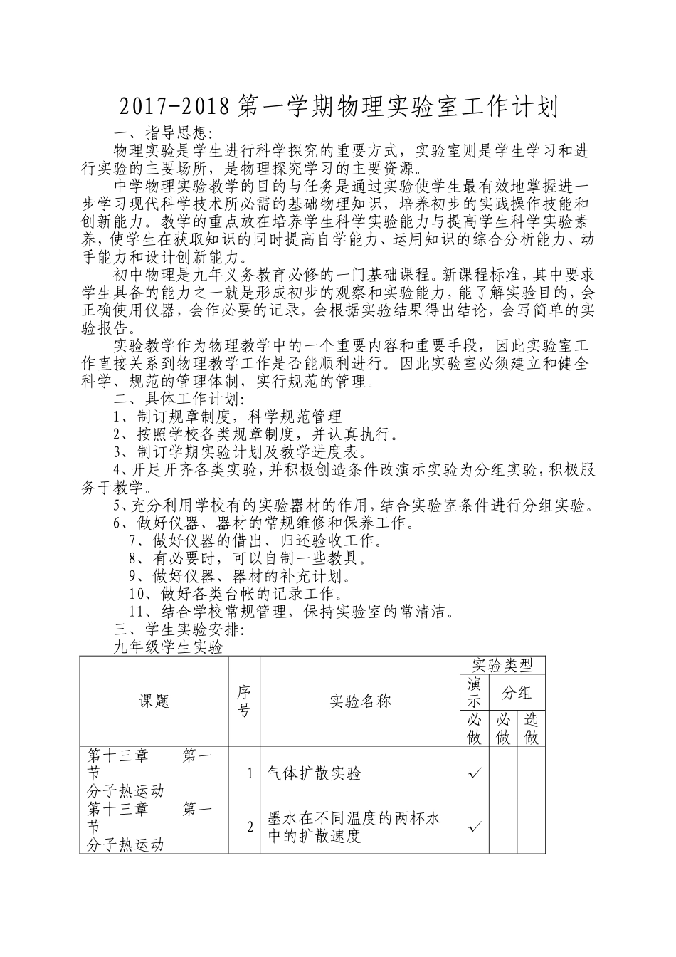 2017—2018学年度第一学期物理实验室工作计划_第1页
