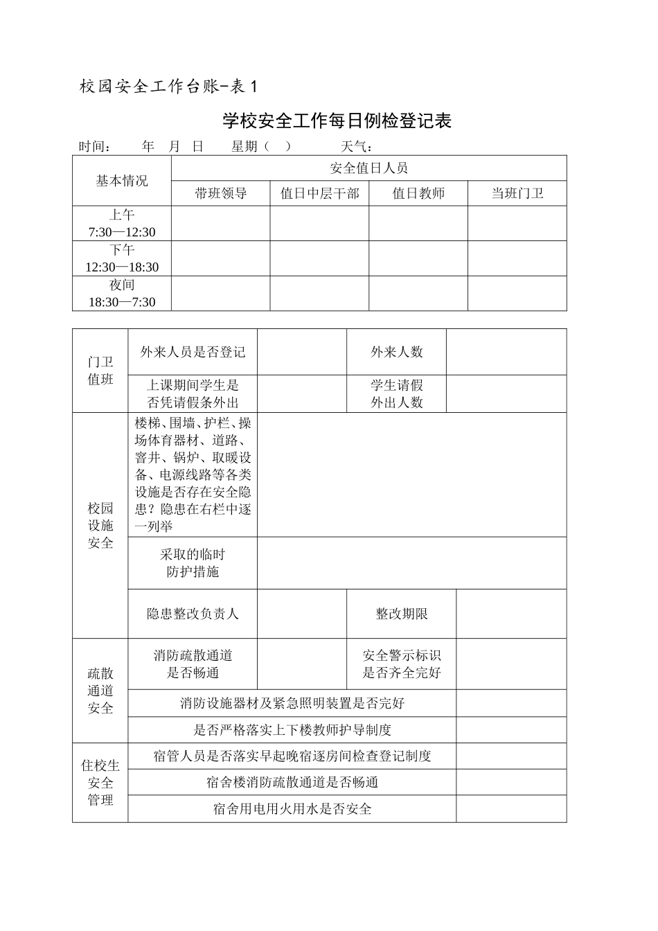 10校园安全工作台账6类表格_第1页