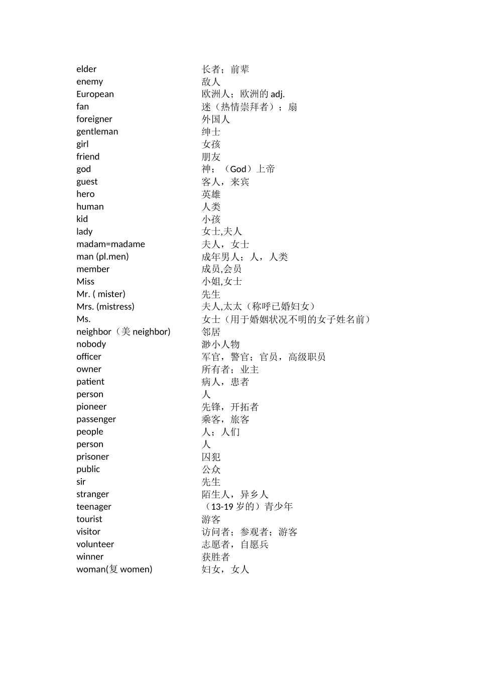 2017中考英语1600词汇表(分类整理版)_第2页