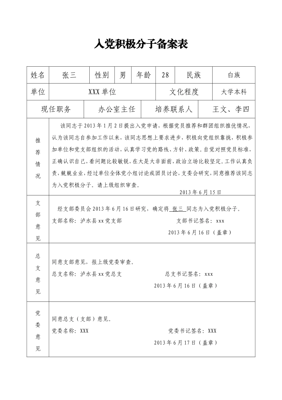 2015年入党积极分子备案表_第1页