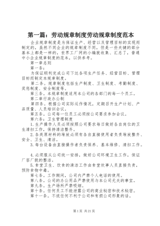 第一篇：劳动规章制度劳动规章制度范本