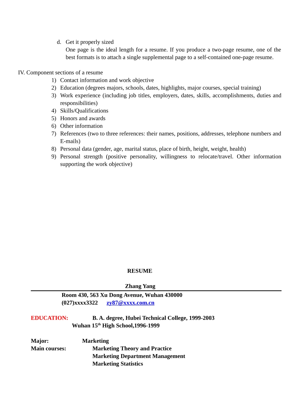 Resume(英文简历格式)附例子_第3页