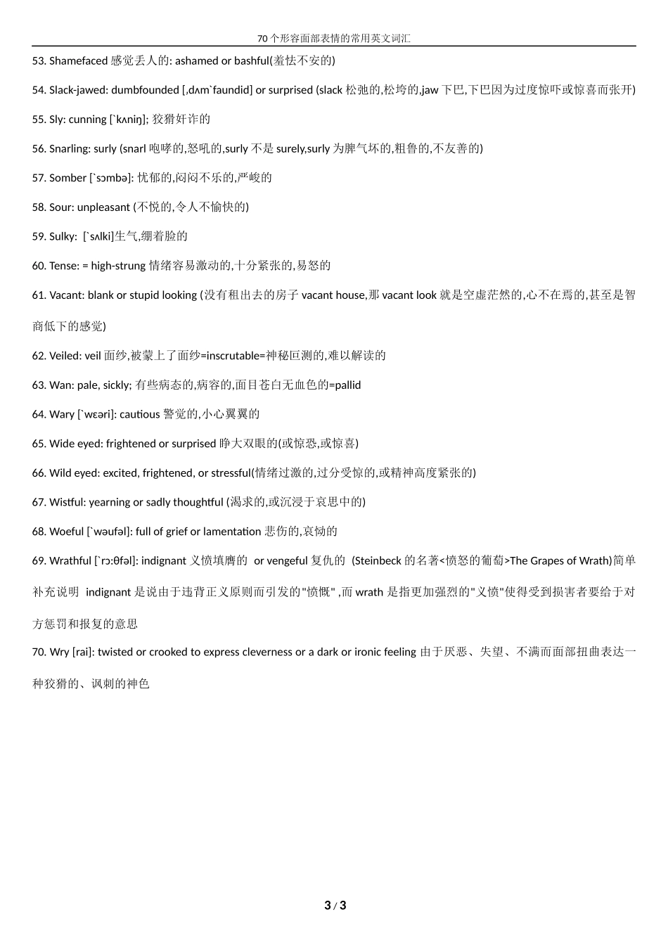70个形容面部表情的常用英文词汇_第3页