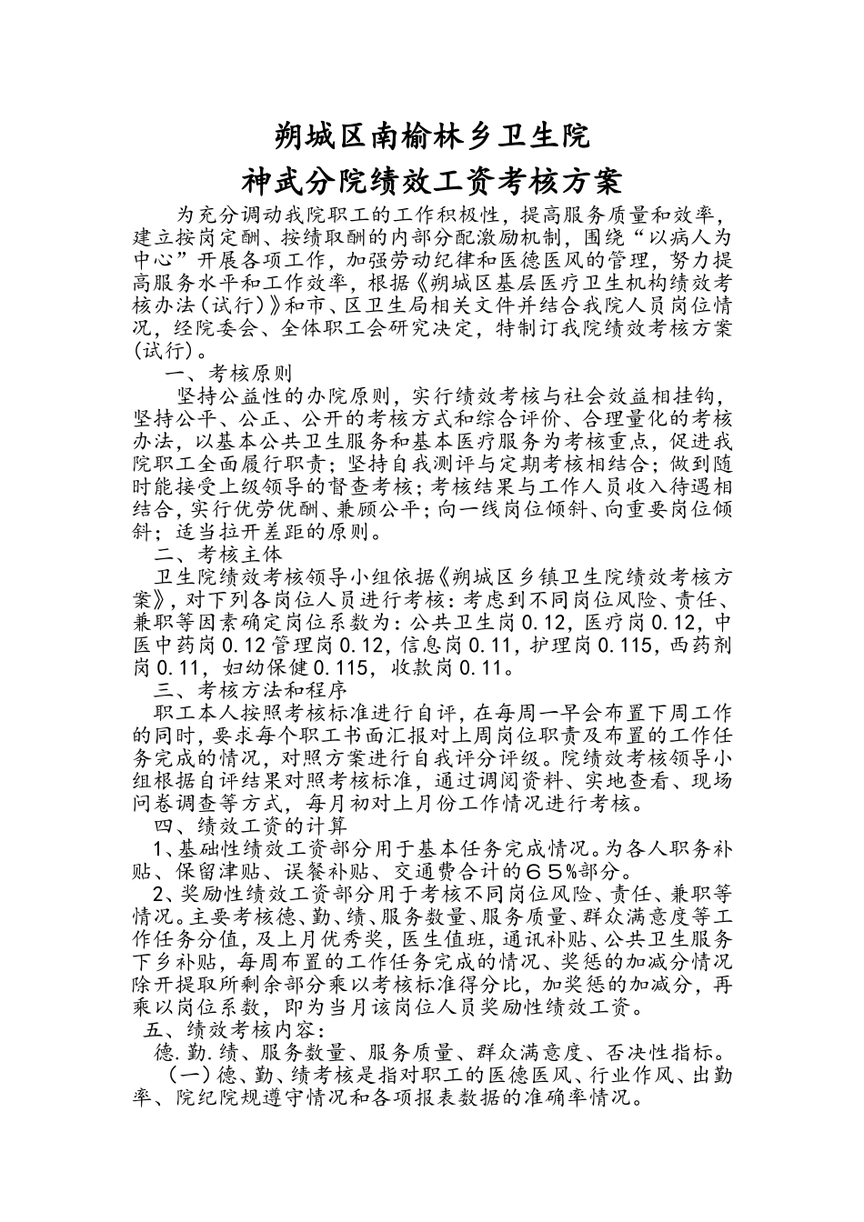 2015卫生院绩效考核方案_第1页