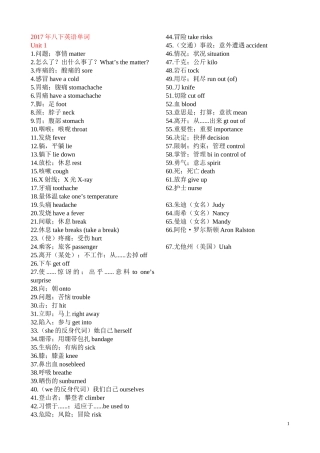 2017人教版八年级下册英语单词汇总表中英对照版
