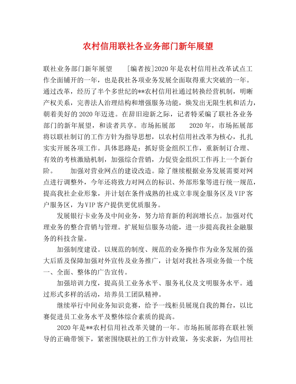 农村信用联社各业务部门新年展望 _第1页