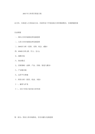 2015年大米项目策划方案