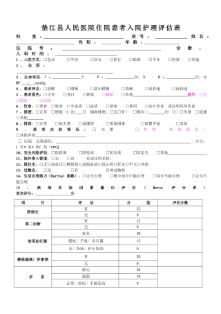 2016-3-23修订住院患者入院护理评估单(及附表格)