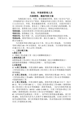 安环部内部绩效激励考核方案