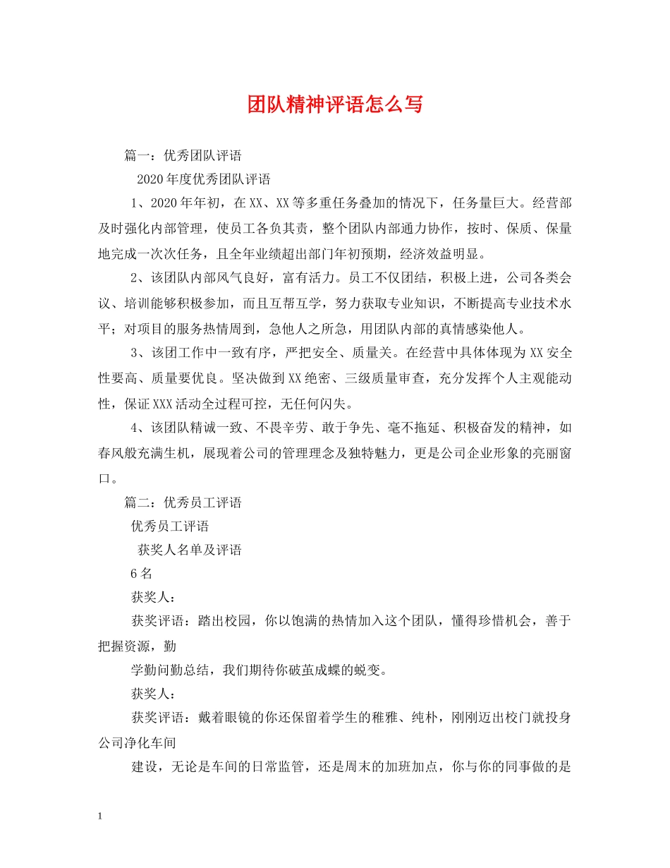 团队精神评语怎么写 _第1页