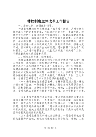 林权制度主体改革工作报告