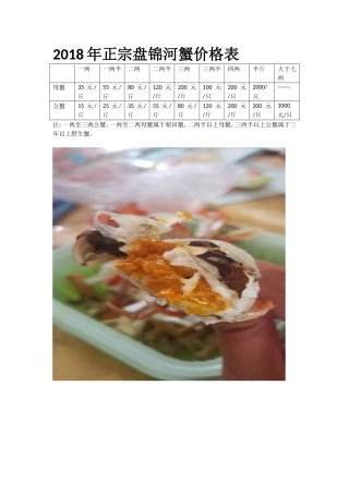 2018年正宗盘锦河蟹价格表